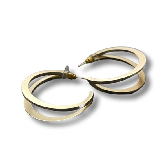 Large Double Row Hoop Earrings in Gold - NWT - Picture 1 of 8